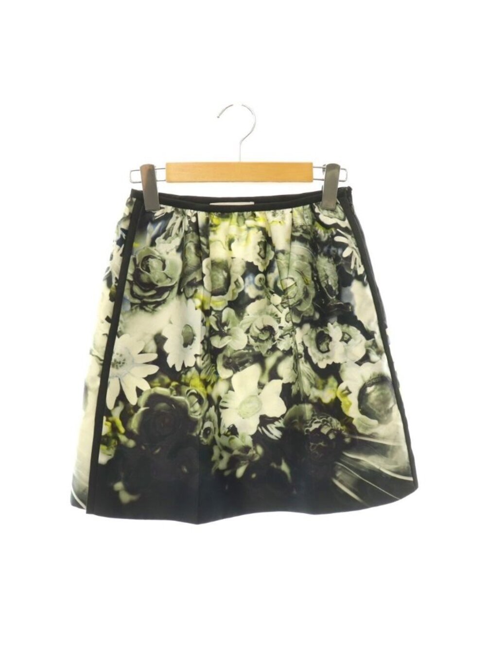 Prada Silk Skirt Mini Flare Floral Pattern All Over Print Black Multicolor 38